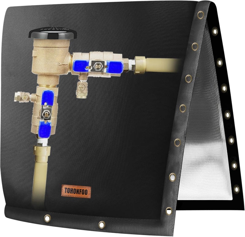 TOHONFOO 2-Way Opening Backflow Preventer Pipe Insulation Cover (5°F) - Irrigation Sprinkler Valve Cover - Water Well Pump Cover - Sturdy 5 Layers for Winter Freeze Protection (30" W x 30" H, Black - Image 1